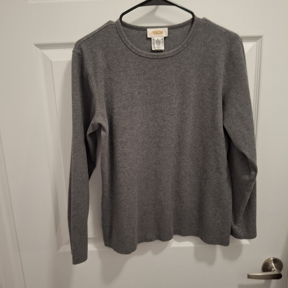 Talbots Medium Gray Stretch Ribbed Crew Neck Heritage Classic Sweater